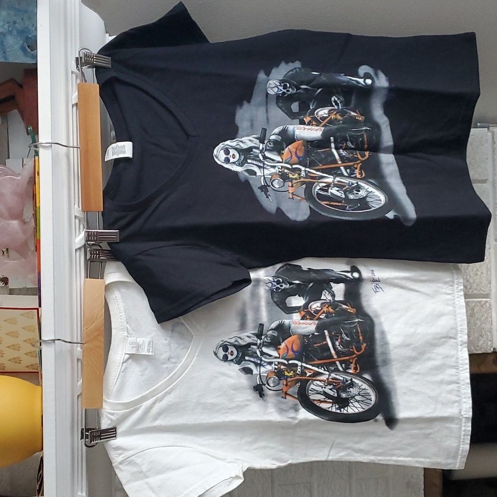 Women custom made Printed Motto Biker T-shirt Set Size S